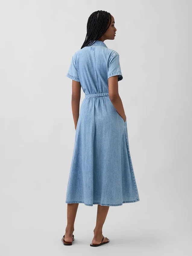 Midi-Shirtkleid aus Denim mit Bindegürtel