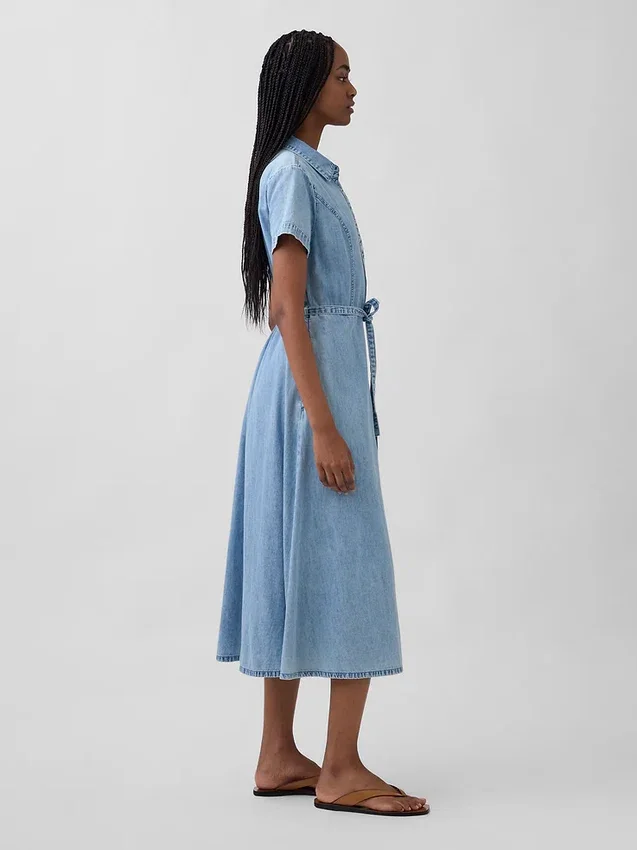 Midi-Shirtkleid aus Denim mit Bindegürtel
