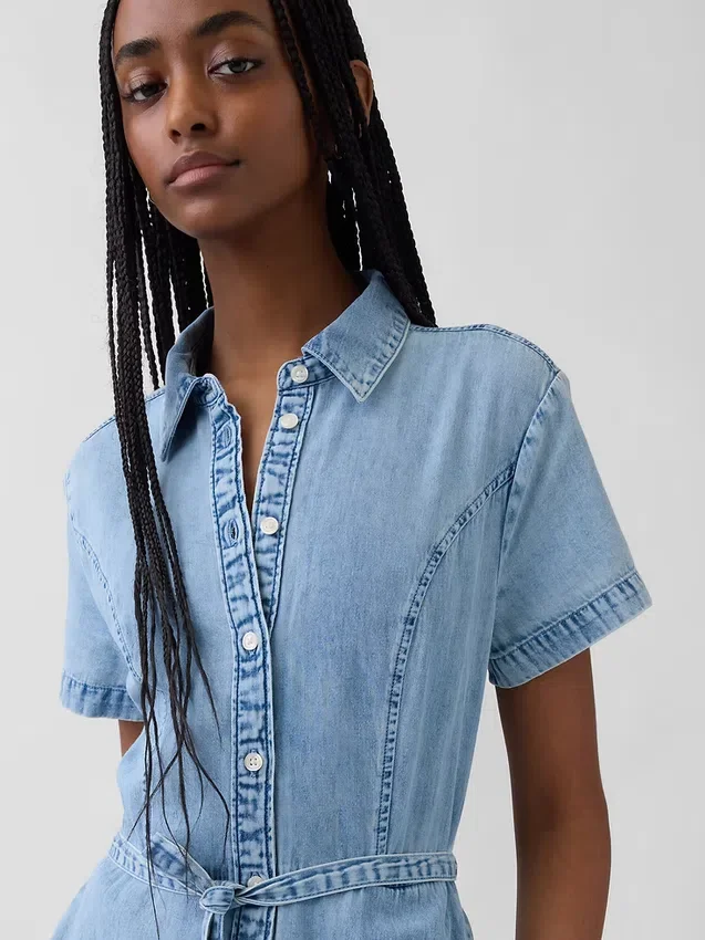 Midi-Shirtkleid aus Denim mit Bindegürtel