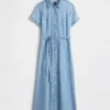 Midi-Shirtkleid aus Denim mit Bindegürtel