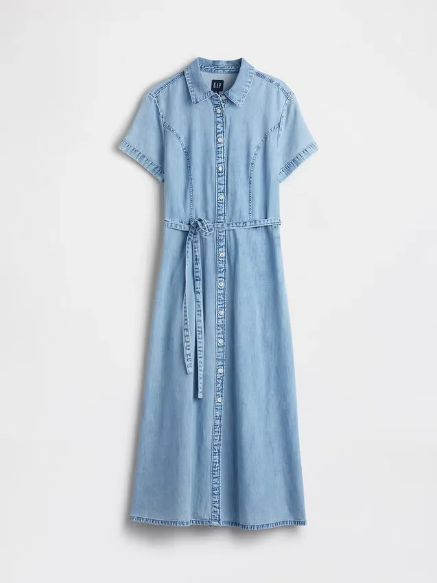 Midi-Shirtkleid aus Denim mit Bindegürtel