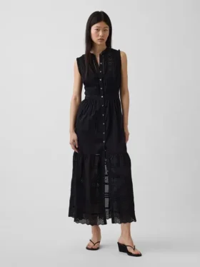 Midi-Shirtkleid mit Spitzenbesatz und Stufenschnitt