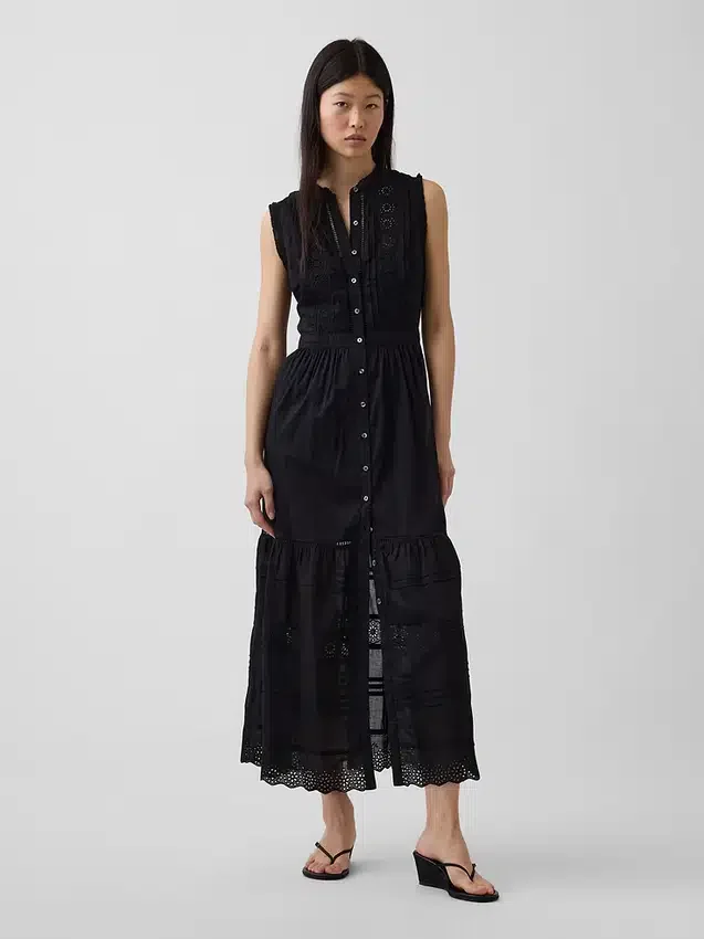 Midi-Shirtkleid mit Spitzenbesatz und Stufenschnitt