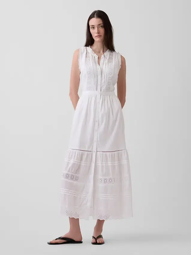 Midi-Shirtkleid mit Spitzenbesatz und Stufenschnitt