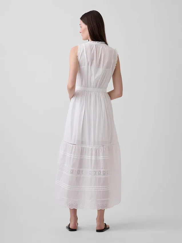 Midi-Shirtkleid mit Spitzenbesatz und Stufenschnitt