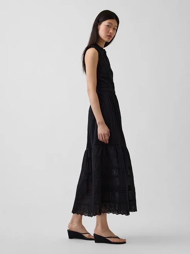 Midi-Shirtkleid mit Spitzenbesatz und Stufenschnitt