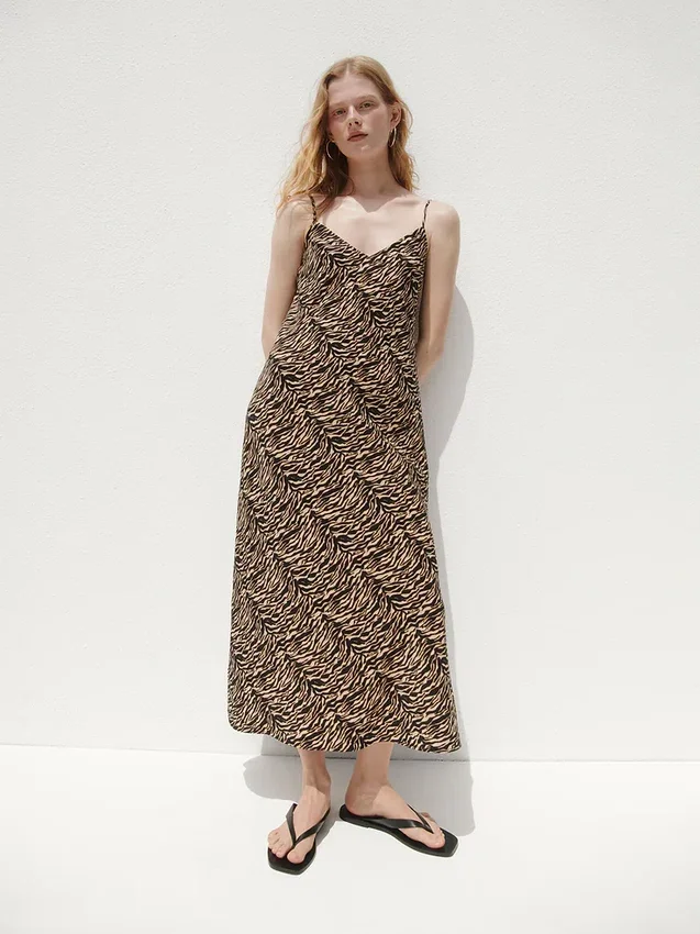 Midi-Slip-Kleid mit Zebra-Print