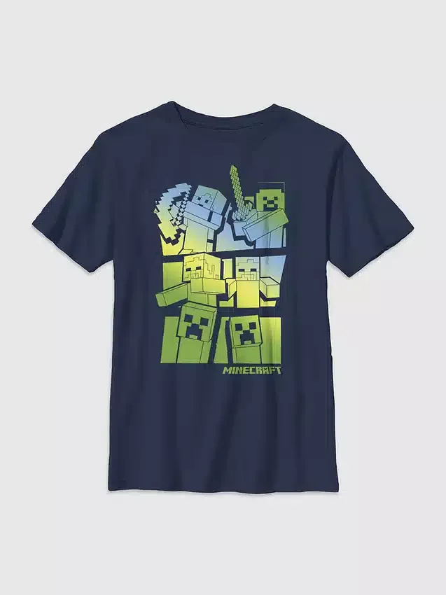 Minecraft-T-Shirt für Kinder mit Grafik „Steve und Alex gegen die Mobs“