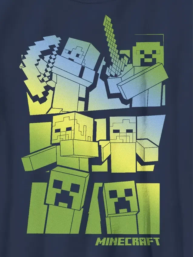 Minecraft-T-Shirt für Kinder mit Grafik „Steve und Alex gegen die Mobs“