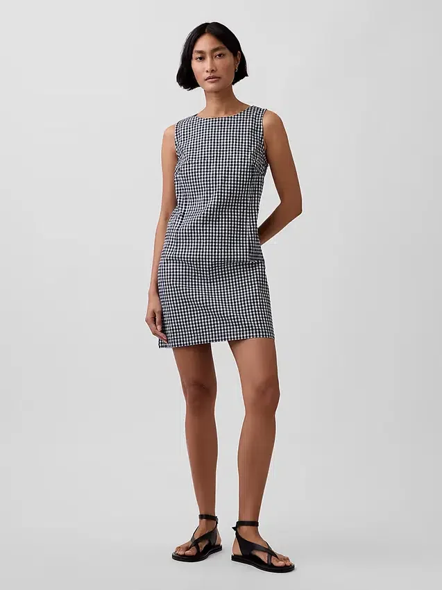Mini-Etuikleid aus Gingham-Denim