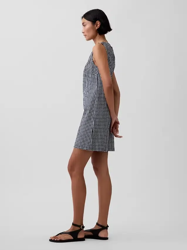 Mini-Etuikleid aus Gingham-Denim