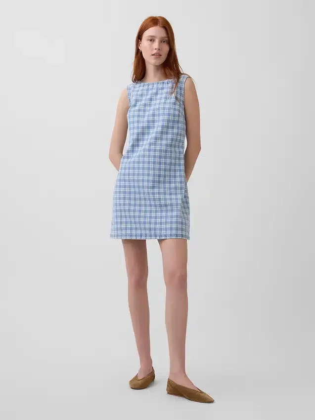 Mini-Etuikleid aus kariertem Denim