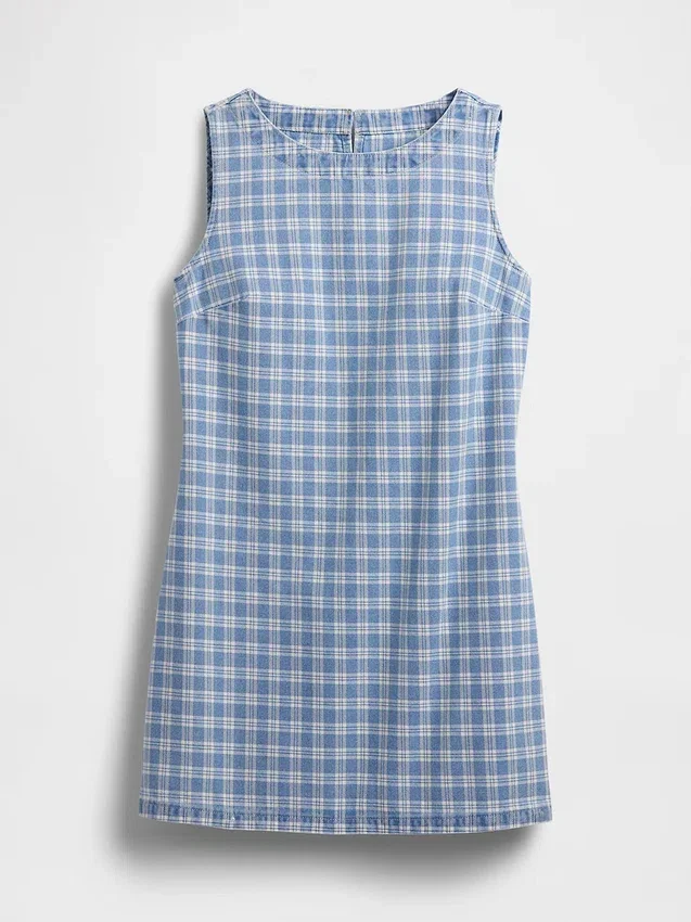 Mini-Etuikleid aus kariertem Denim