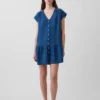 Mini-Hemdkleid aus Baumwollgaze-Denim mit tief sitzender Taille