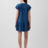 Mini-Hemdkleid aus Baumwollgaze-Denim mit tief sitzender Taille
