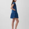 Mini-Hemdkleid aus Baumwollgaze-Denim mit tief sitzender Taille