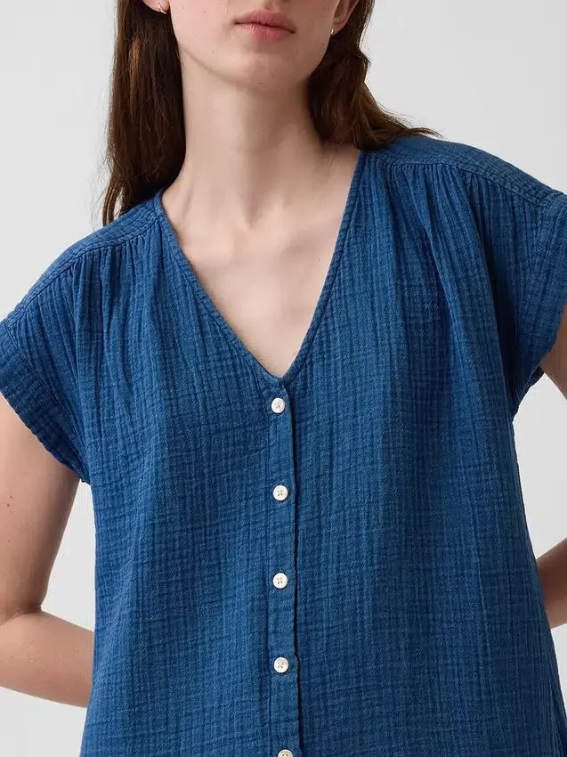 Mini-Hemdkleid aus Baumwollgaze-Denim mit tief sitzender Taille