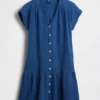 Mini-Hemdkleid aus Baumwollgaze-Denim mit tief sitzender Taille