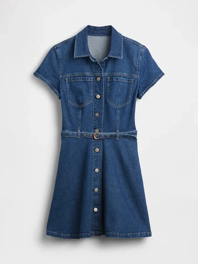 Mini-Hemdkleid aus Denim mit Gürtel