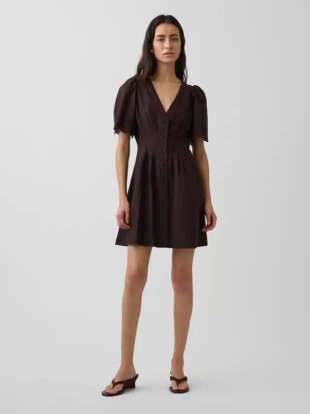 Mini-Hemdkleid aus Leinenmischung mit tailliertem Schnitt