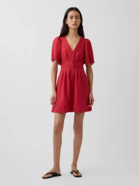 Mini-Hemdkleid aus Leinenmischung mit tailliertem Schnitt