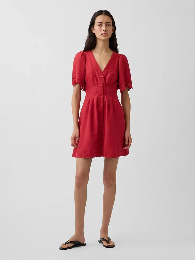 Mini-Hemdkleid aus Leinenmischung mit tailliertem Schnitt