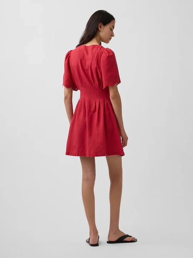 Mini-Hemdkleid aus Leinenmischung mit tailliertem Schnitt