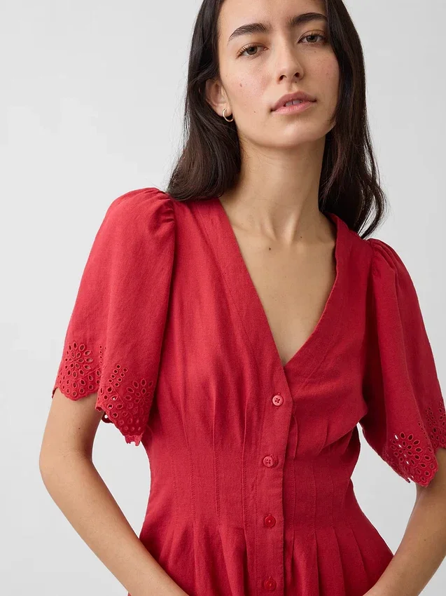Mini-Hemdkleid aus Leinenmischung mit tailliertem Schnitt