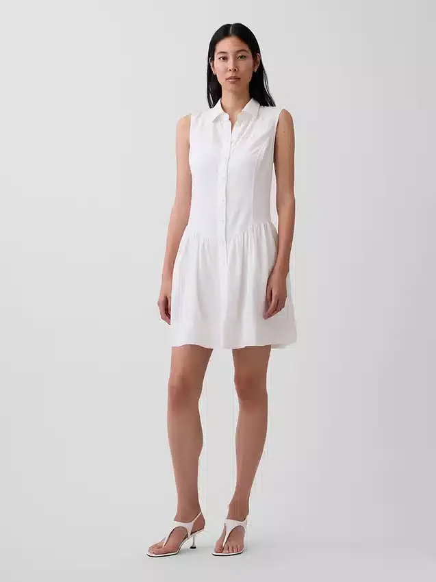 Mini-Hemdkleid aus Leinenmischung mit tief sitzender Taille