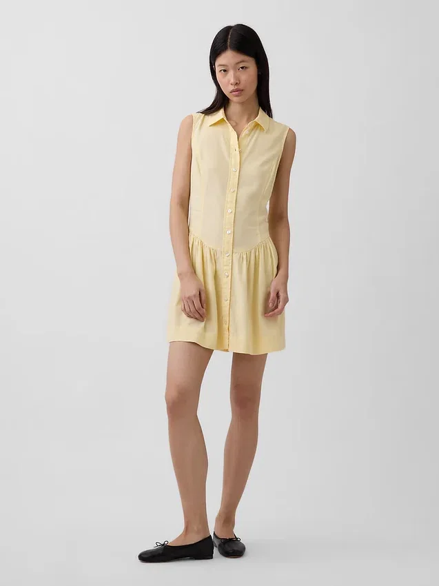 Mini-Hemdkleid aus Leinenmischung mit tief sitzender Taille