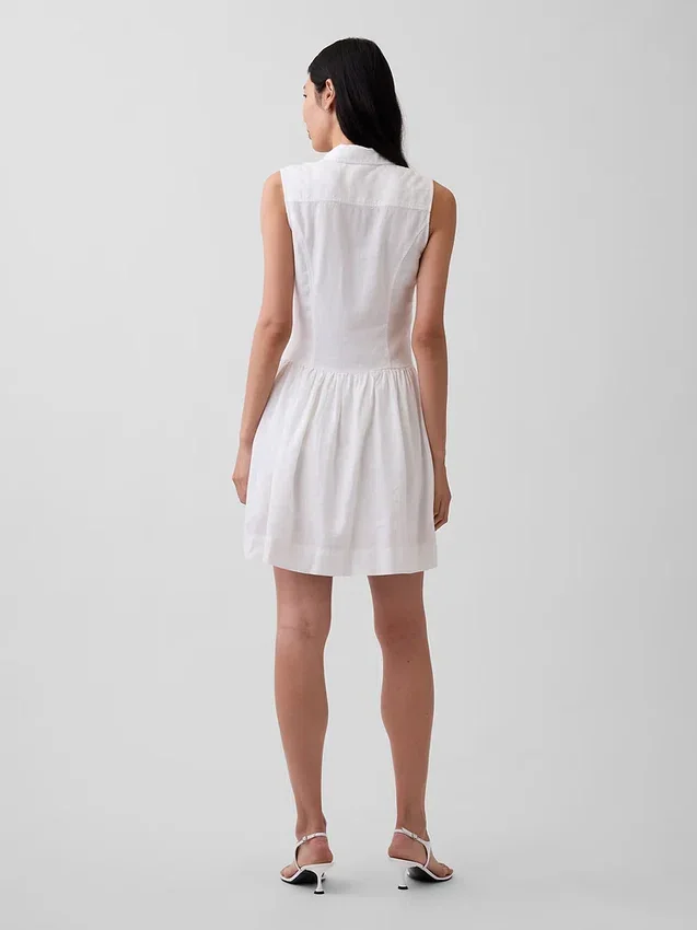 Mini-Hemdkleid aus Leinenmischung mit tief sitzender Taille