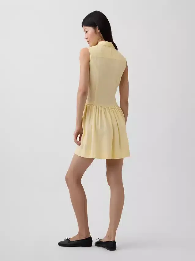 Mini-Hemdkleid aus Leinenmischung mit tief sitzender Taille