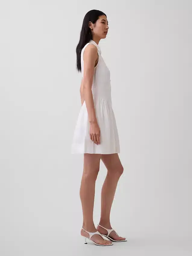 Mini-Hemdkleid aus Leinenmischung mit tief sitzender Taille