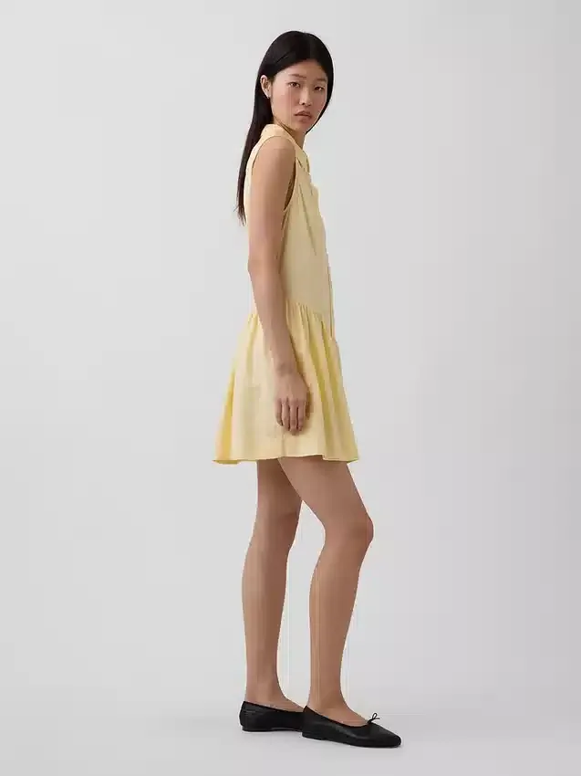 Mini-Hemdkleid aus Leinenmischung mit tief sitzender Taille