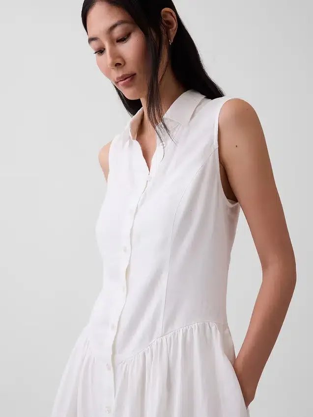 Mini-Hemdkleid aus Leinenmischung mit tief sitzender Taille