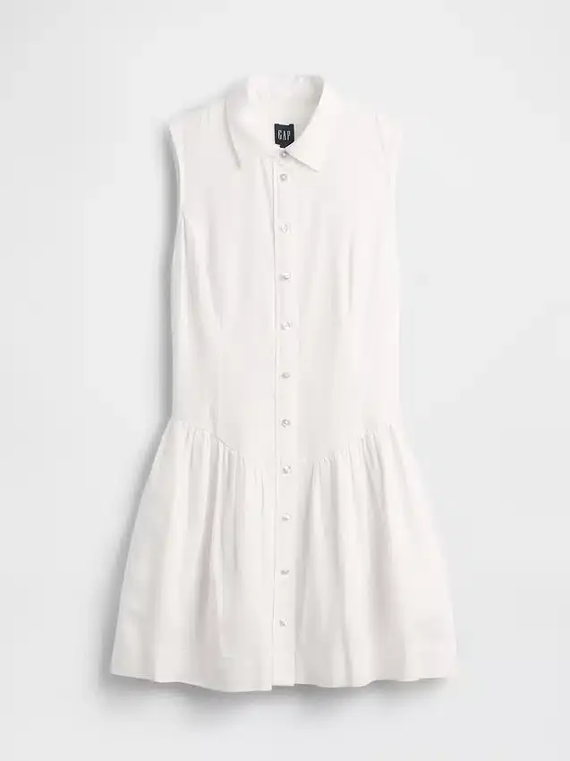 Mini-Hemdkleid aus Leinenmischung mit tief sitzender Taille