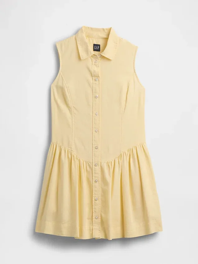 Mini-Hemdkleid aus Leinenmischung mit tief sitzender Taille