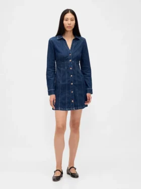 Mini-Kleid aus Denim mit Falten