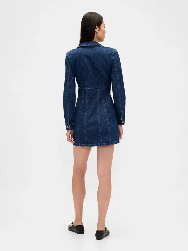 Mini-Kleid aus Denim mit Falten