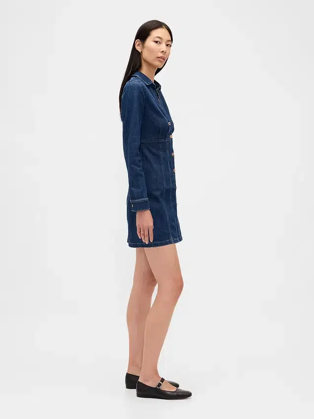 Mini-Kleid aus Denim mit Falten