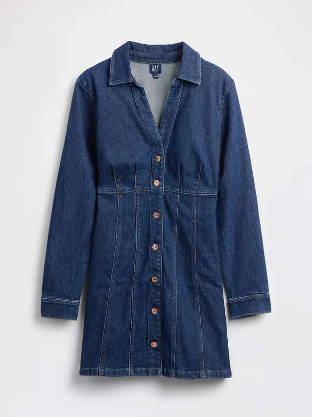 Mini-Kleid aus Denim mit Falten