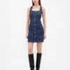 Mini-Kleid aus Denim mit Knopfleiste und Nähten