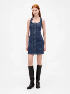 Mini-Kleid aus Denim mit Knopfleiste und Nähten