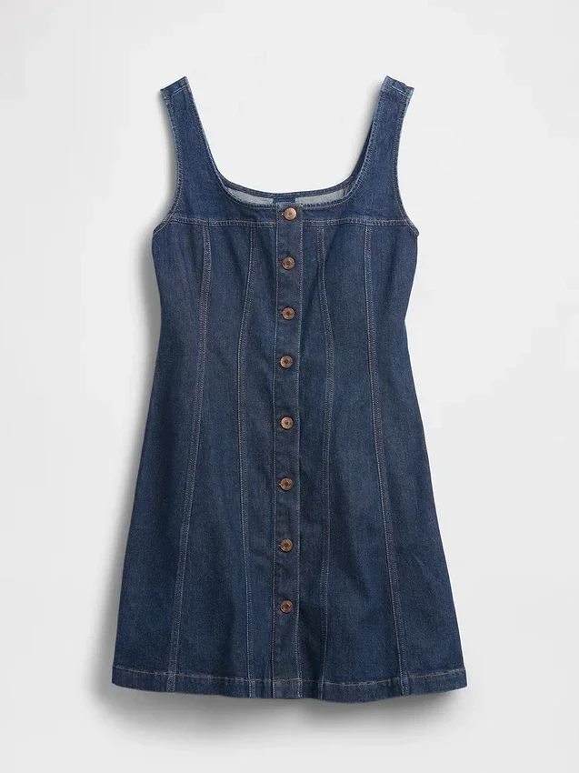 Mini-Kleid aus Denim mit Knopfleiste und Nähten