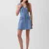 Mini-Kleid aus Denim mit Naht und Reißverschluss vorne