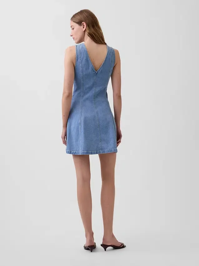Mini-Kleid aus Denim mit Naht und Reißverschluss vorne