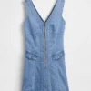 Mini-Kleid aus Denim mit Naht und Reißverschluss vorne