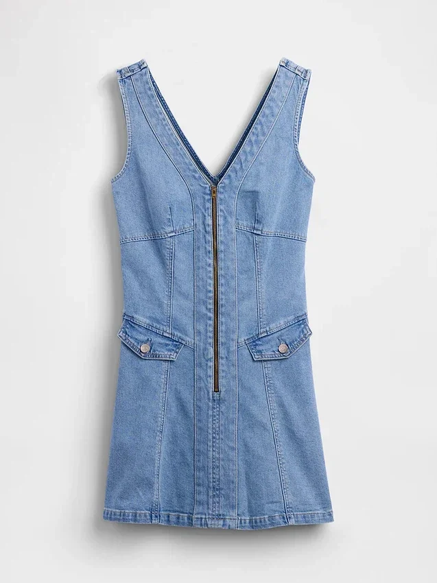 Mini-Kleid aus Denim mit Naht und Reißverschluss vorne