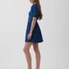 Mini-Kleid aus Denim mit Puffärmeln und Herzausschnitt