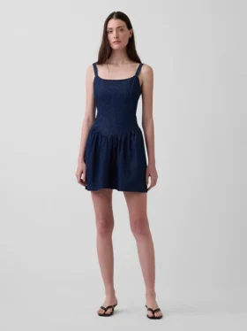 Mini-Kleid aus Denim mit tief sitzender Taille